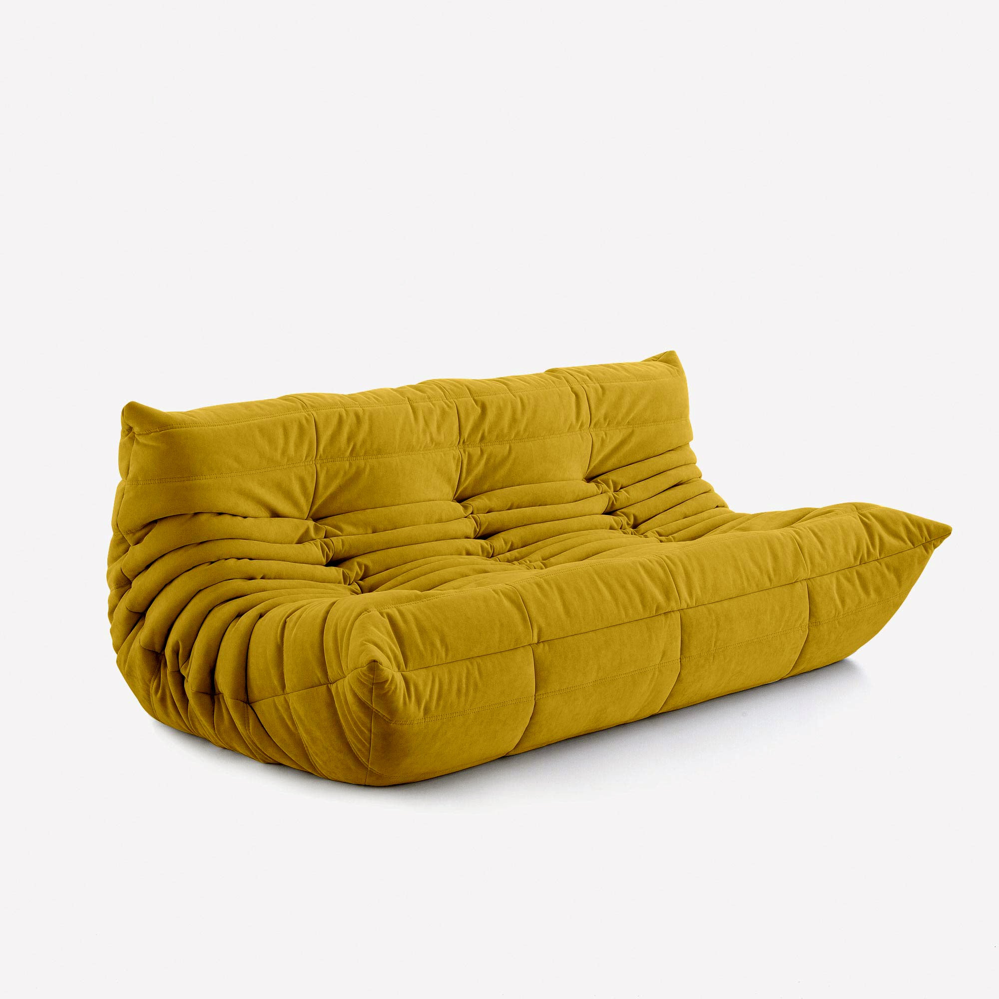 Modern European-style tufted 3-seater sofa in soft performance microsuede.