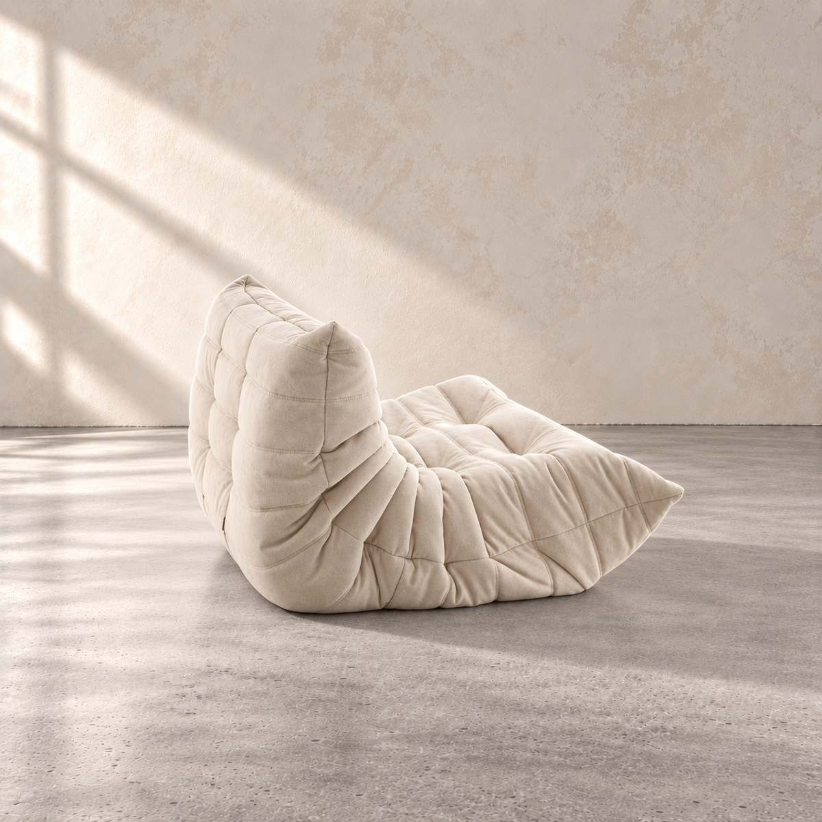 Premium FORMA loveseat with sculpted channel tufting in VeloraSuede upholstery