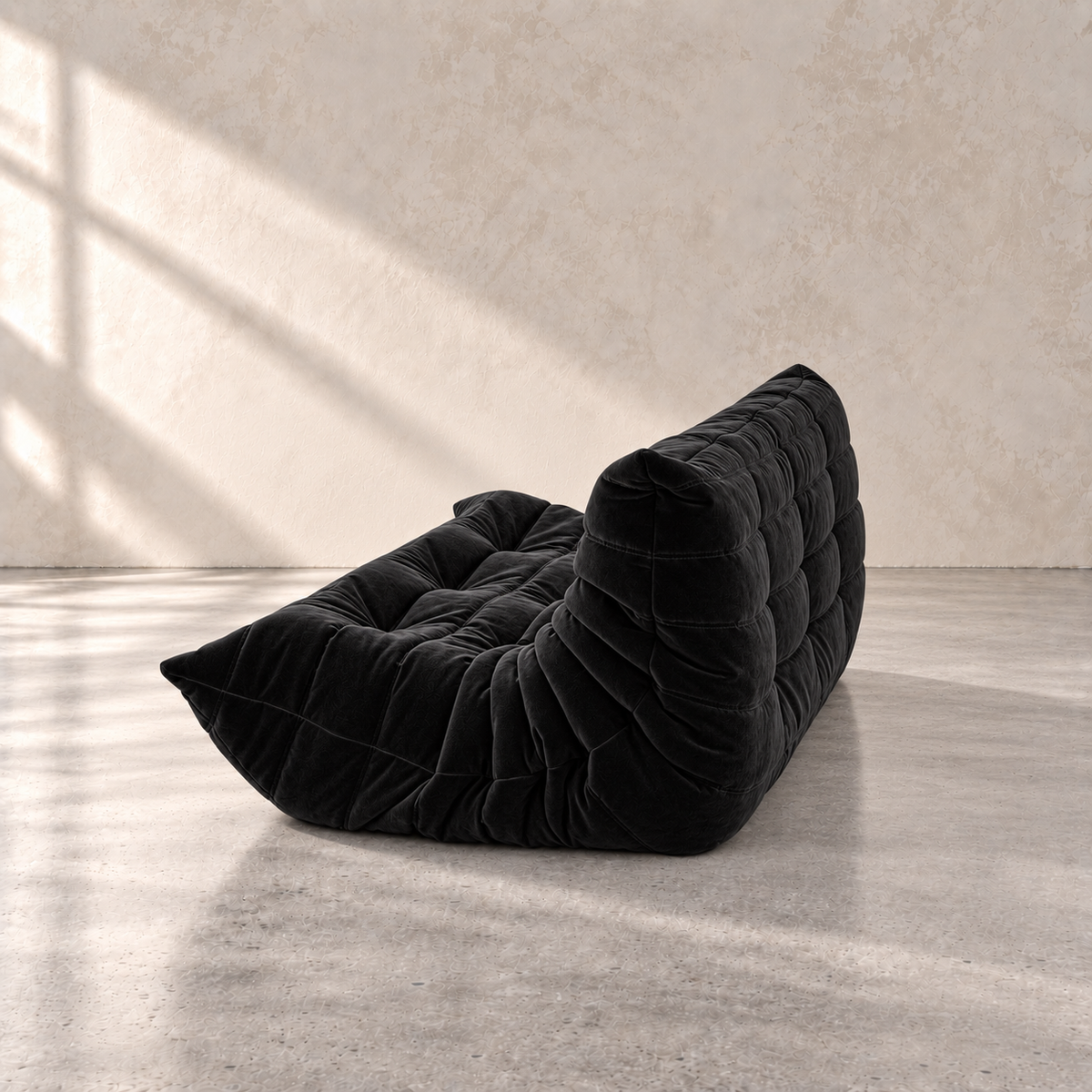 Large FORMA tufted sofa with sculpted channels in premium velvet upholstery