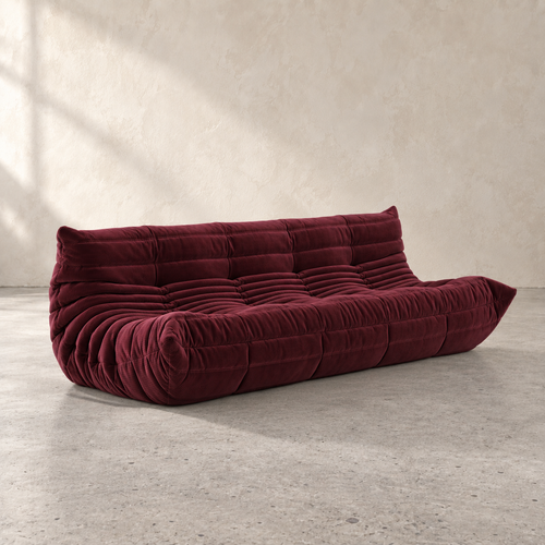 FORMA Grand Sofa, four-seater modular sofa in burgundy corduroy, angled front view